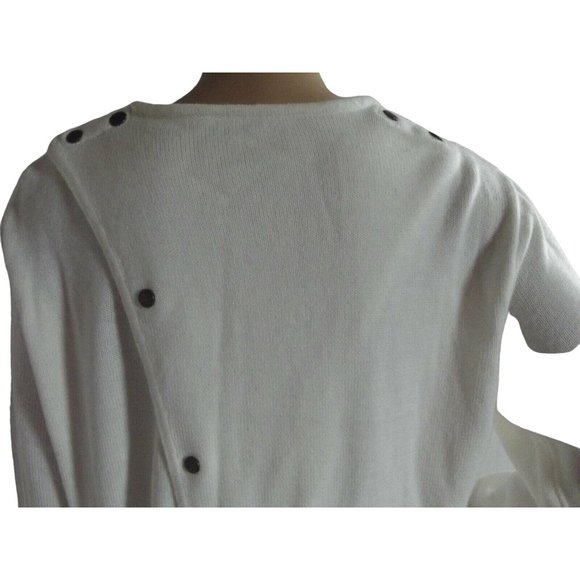 Knit Minded Cardigan Sweater Medium White Cable button front M open snap back - Picture 7 of 12